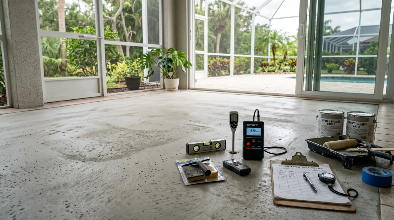 Custom flooring installation in a Naples, FL home interior showing a finished floor surface suited to the coastal Southwest Florida climate. A clean, detailed view of the completed surface in a residential living space.