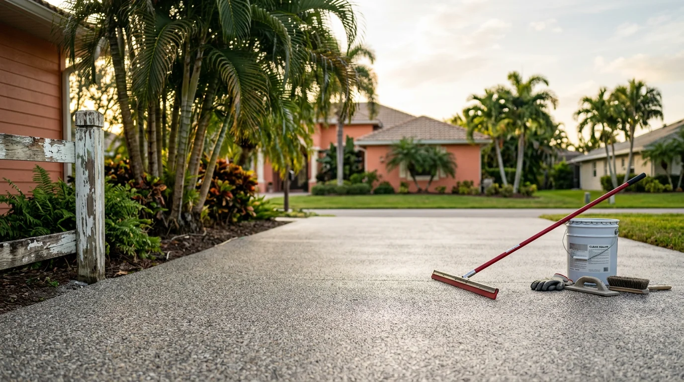Upgraded exterior rubber stone flooring on a residential property in Naples, FL, showing a smooth, slip-resistant surface along a pool surround and walkway. The finished surface reflects a clean, seamless finish suited to Southwest Florida's outdoor living environment.